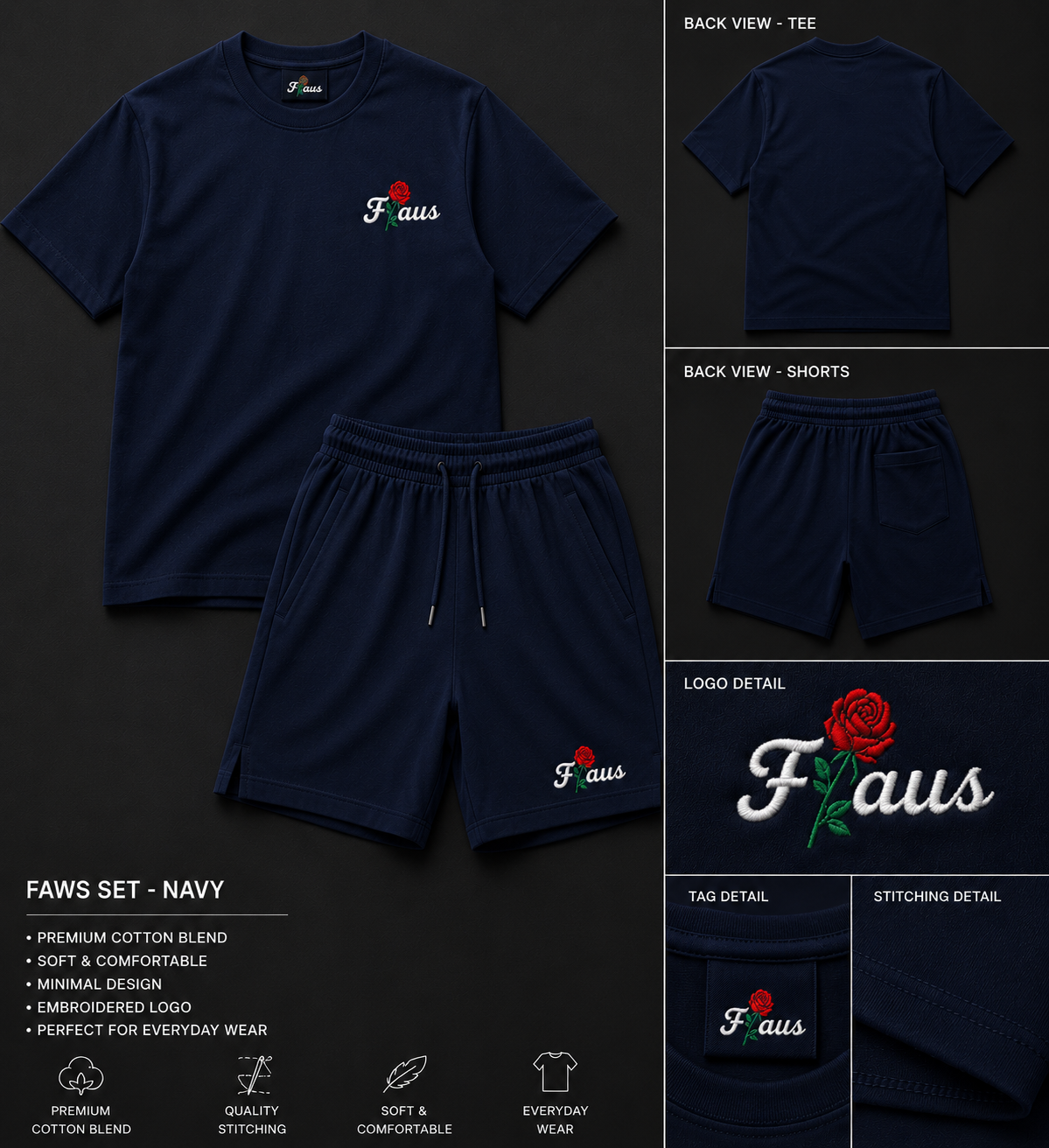 Flaws Men Navy Blue T-shirt and matching shorts
