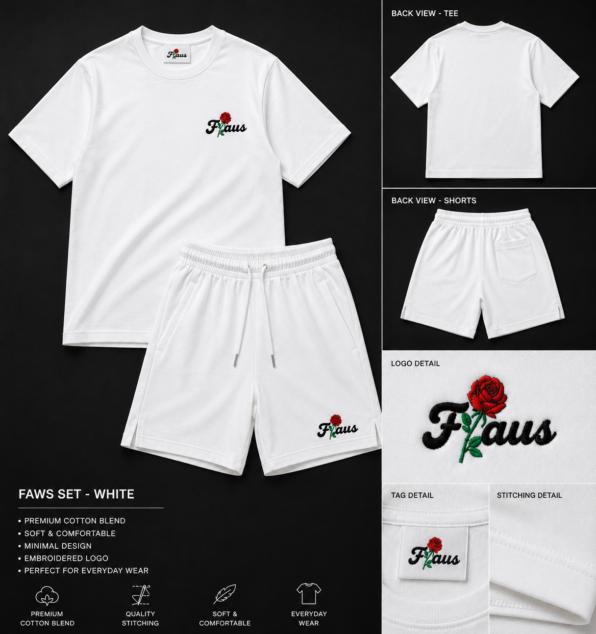 Flaws Men White T-shirt and matching shorts