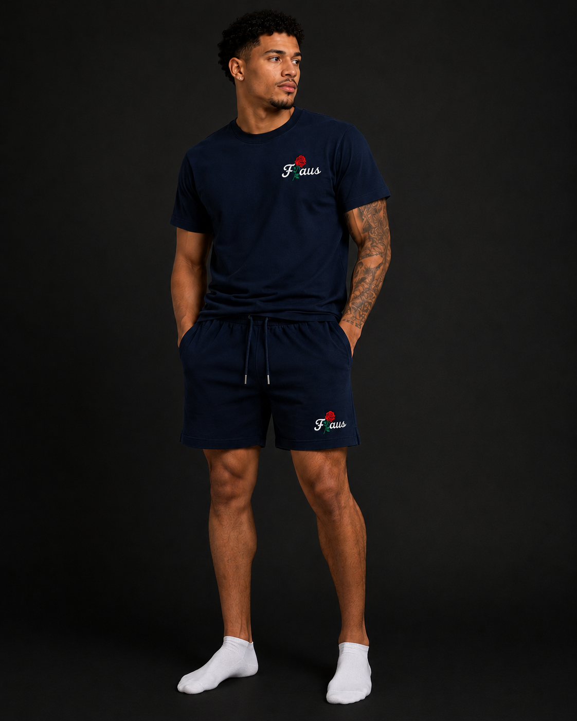 Flaws Men Navy Blue T-shirt and matching shorts