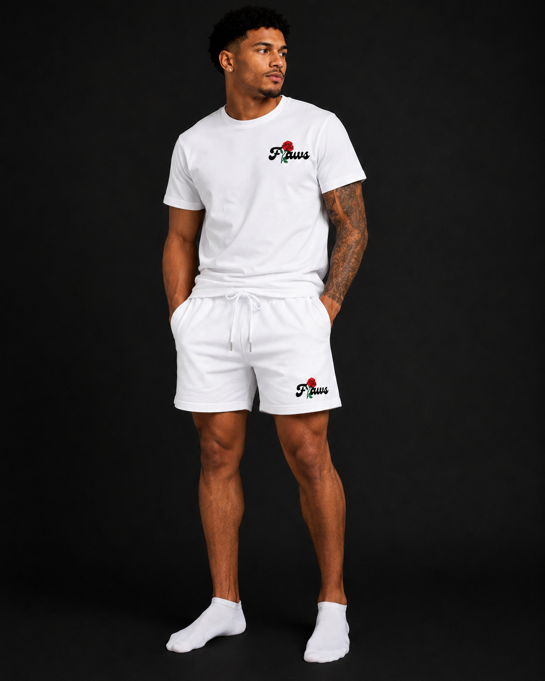 Flaws Men White T-shirt and matching shorts